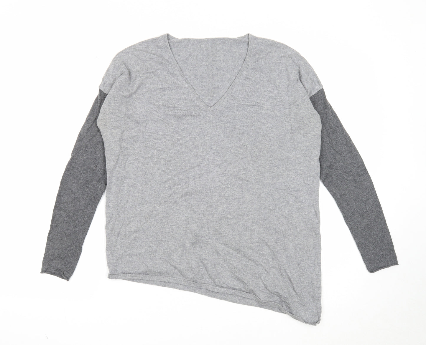 Preworn Womens Grey V-Neck Wool Pullover Jumper Size S