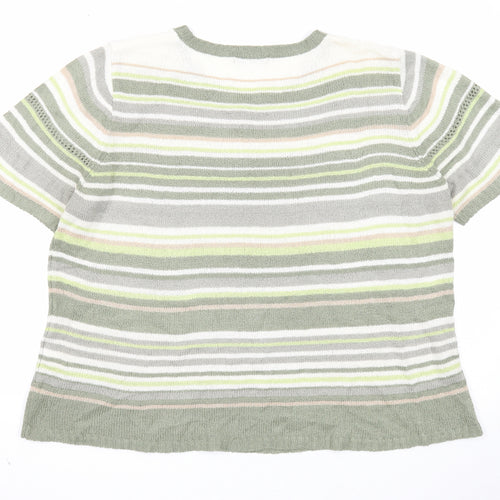 Bonmarché Womens Green Round Neck Striped Acrylic Pullover Jumper Size L
