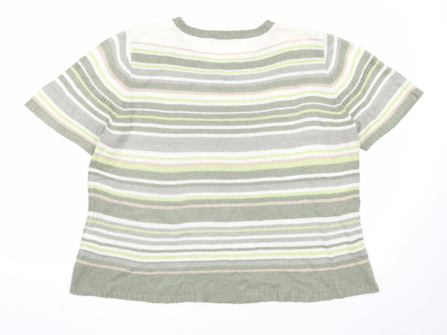 Bonmarché Womens Green Round Neck Striped Acrylic Pullover Jumper Size L