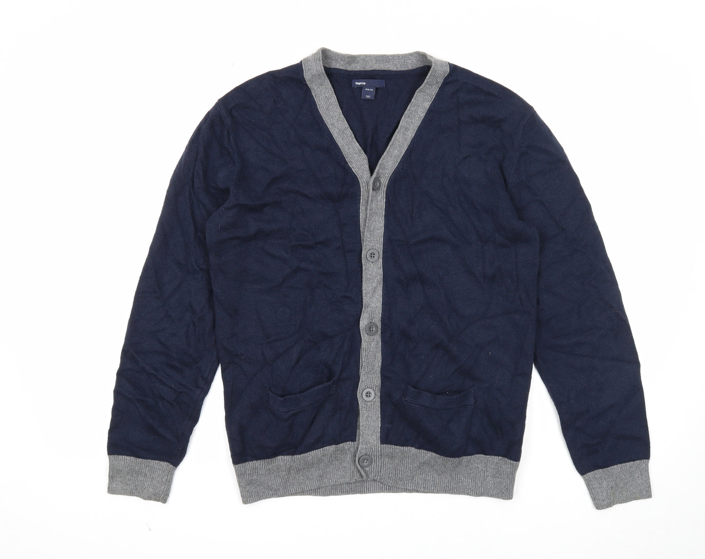 Gap Boys Blue V-Neck Cotton Cardigan Jumper Size 13 Years Button