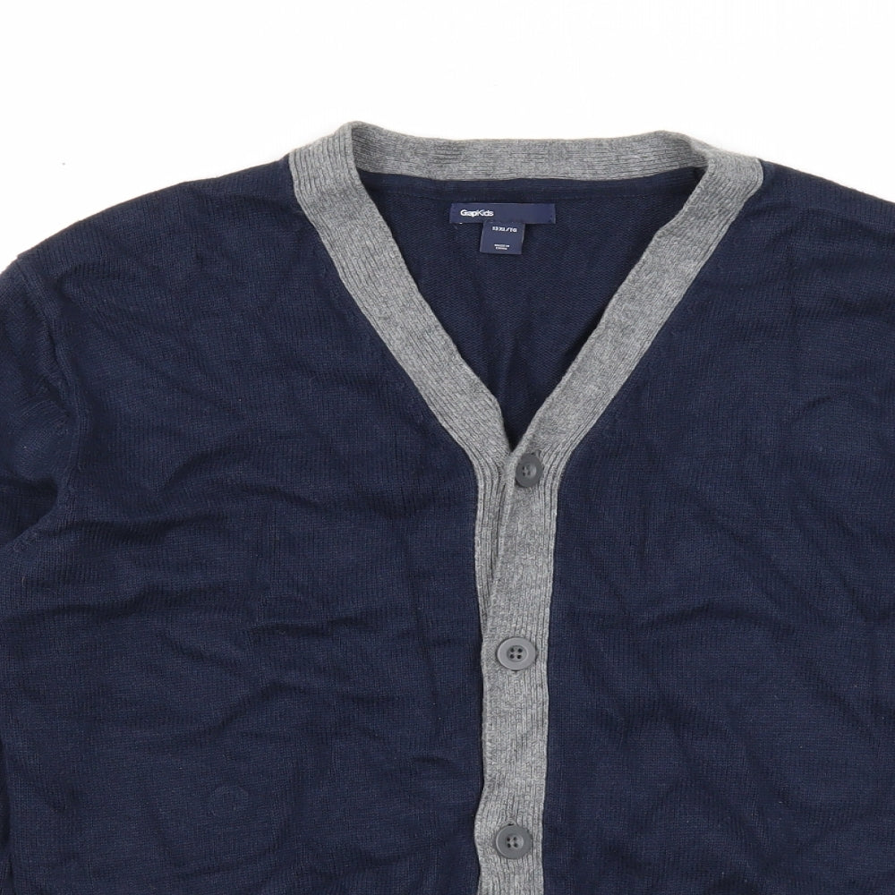 Gap Boys Blue V-Neck Cotton Cardigan Jumper Size 13 Years Button