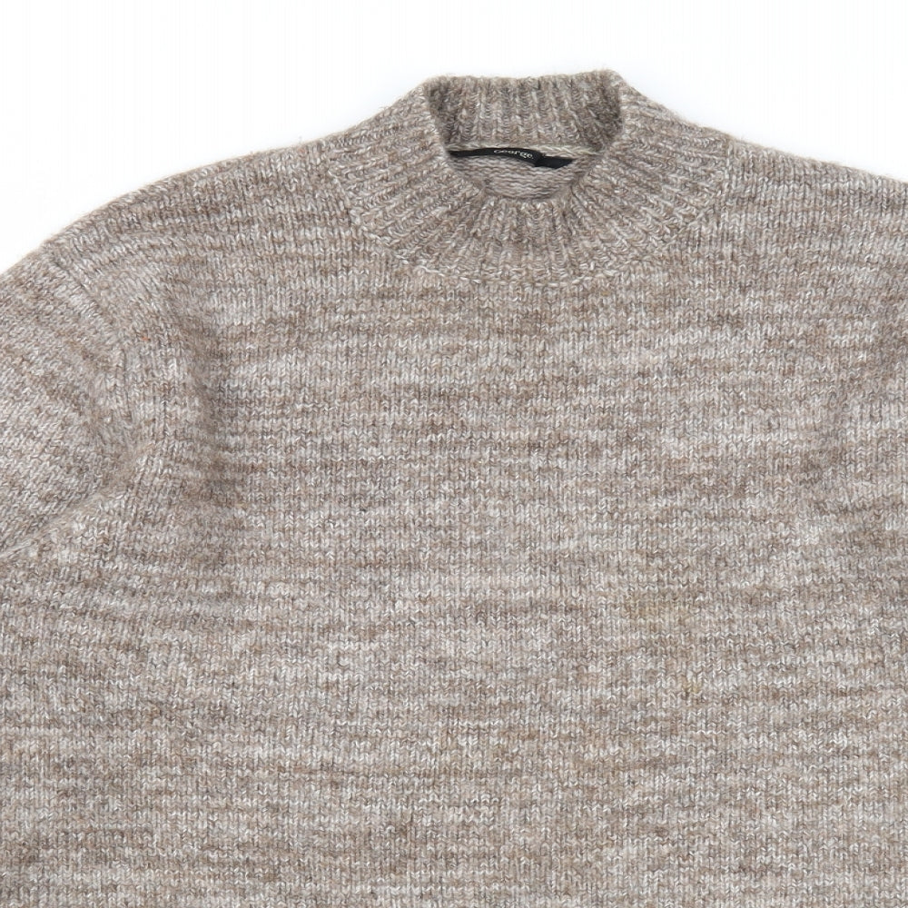 George Mens Brown Mock Neck Acrylic Pullover Jumper Size M Long Sleeve