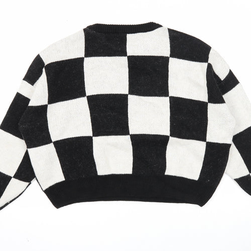 Primark Womens Black Round Neck Check Acrylic Pullover Jumper Size 12