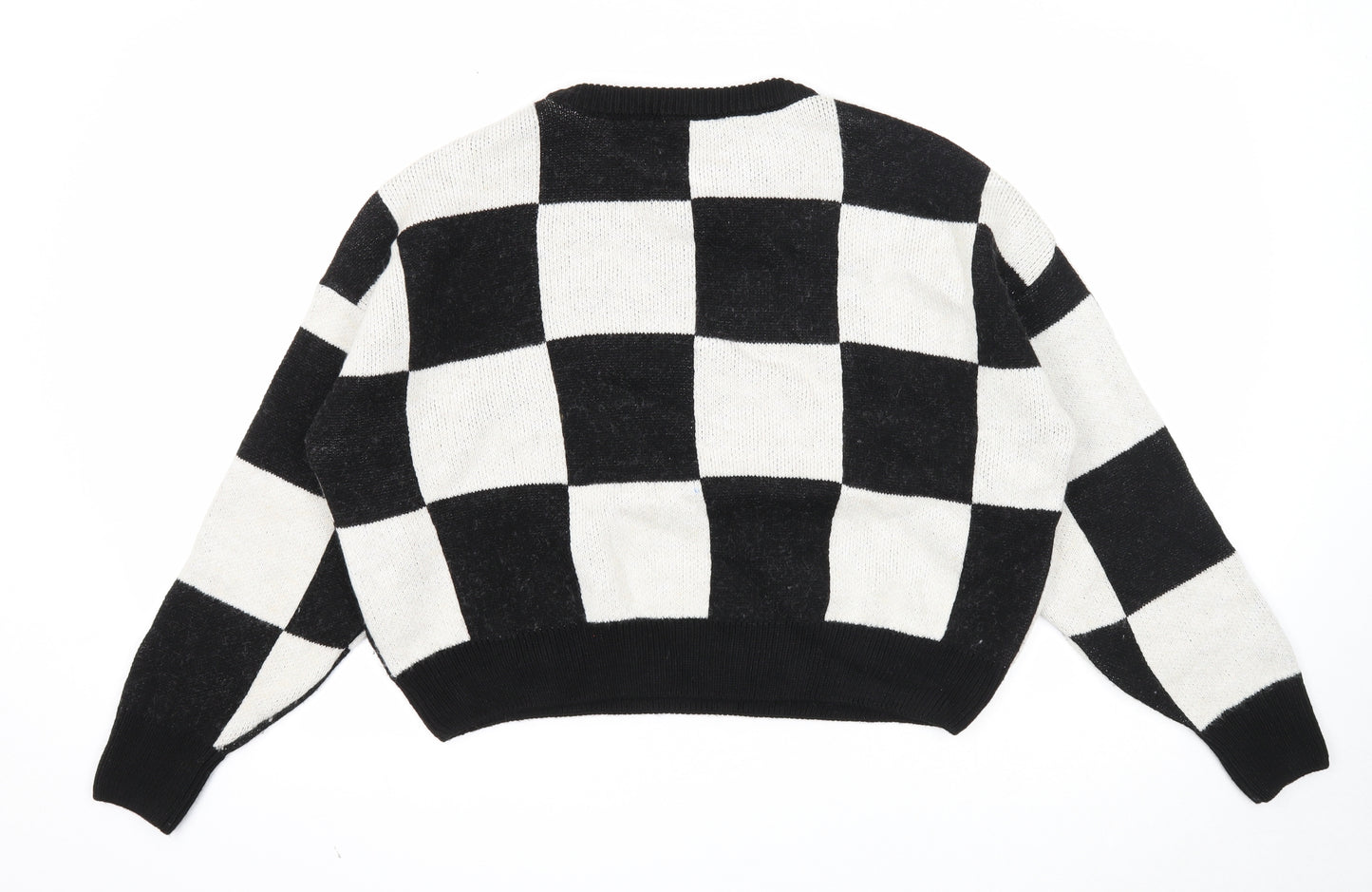 Primark Womens Black Round Neck Check Acrylic Pullover Jumper Size 12
