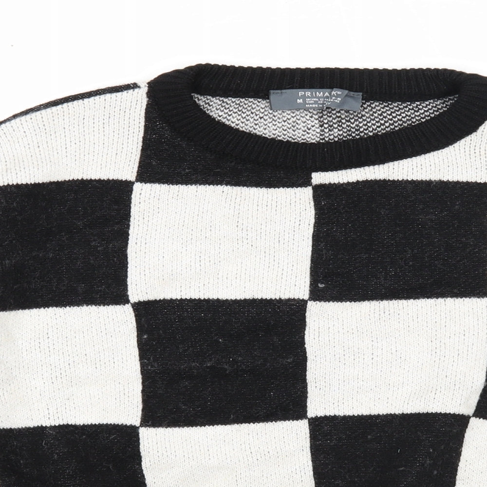 Primark Womens Black Round Neck Check Acrylic Pullover Jumper Size 12