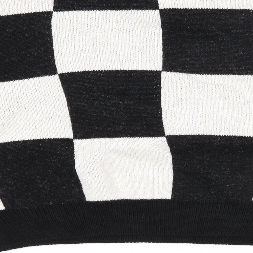 Primark Womens Black Round Neck Check Acrylic Pullover Jumper Size 12