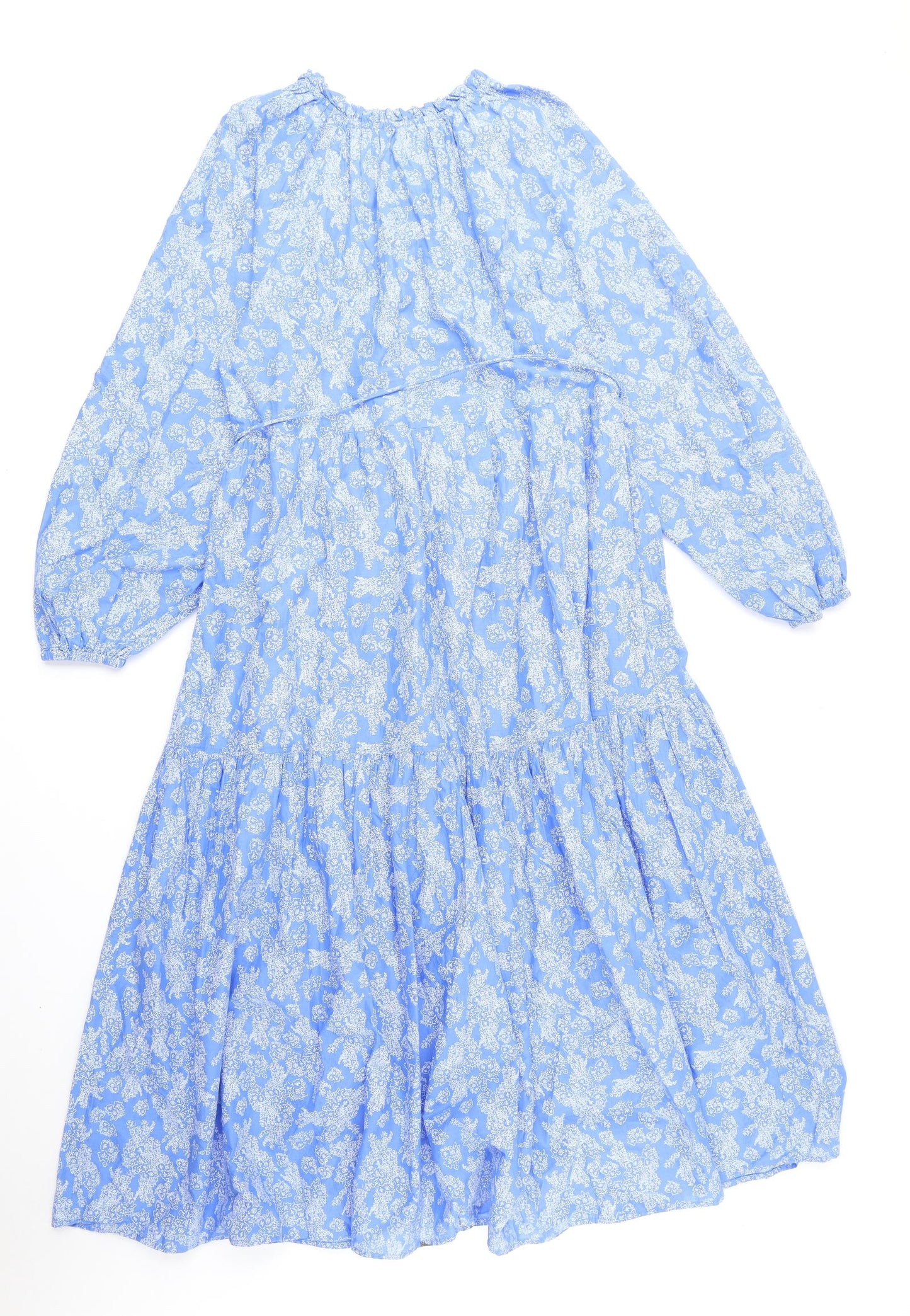 Marks and Spencer Womens Blue Floral 100% Cotton A-Line Size 10 Boat Neck Pullover