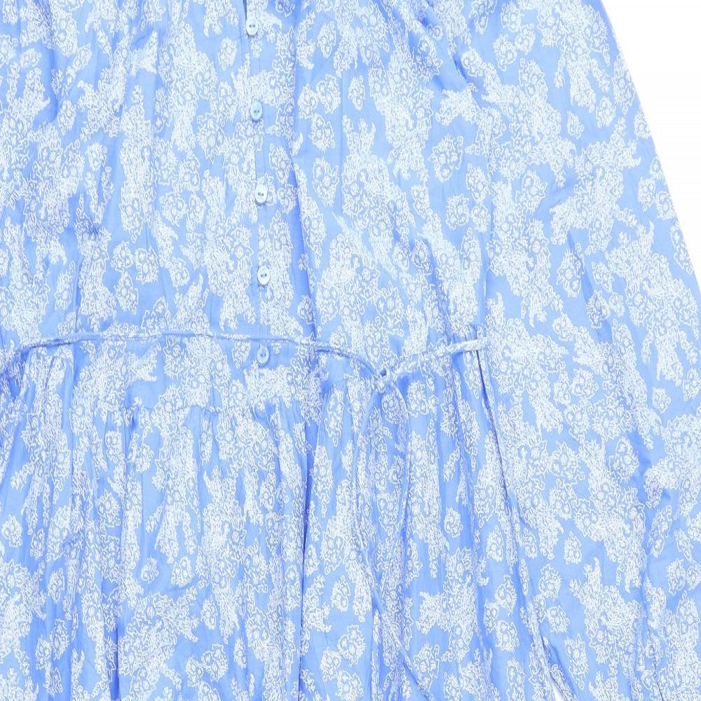 Marks and Spencer Womens Blue Floral 100% Cotton A-Line Size 10 Boat Neck Pullover