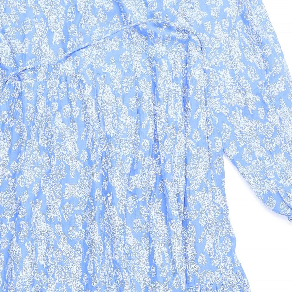 Marks and Spencer Womens Blue Floral 100% Cotton A-Line Size 10 Boat Neck Pullover