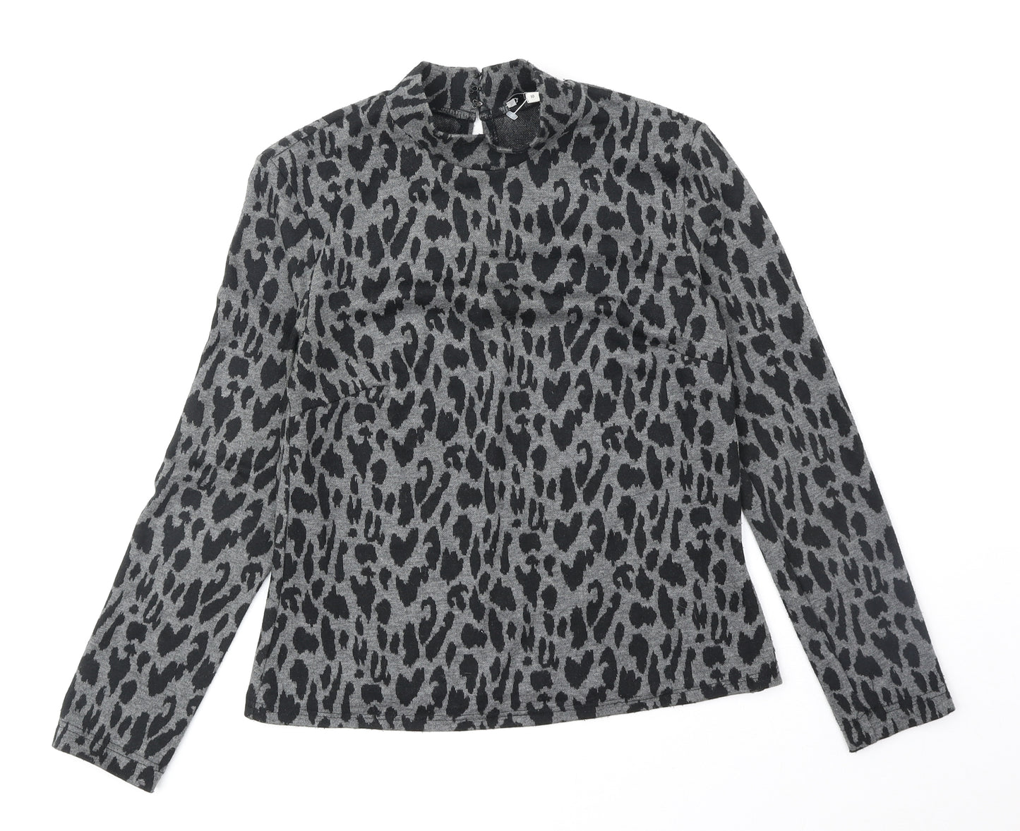 Warehouse Womens Black Mock Neck Animal Print Polyester Pullover Jumper Size 10