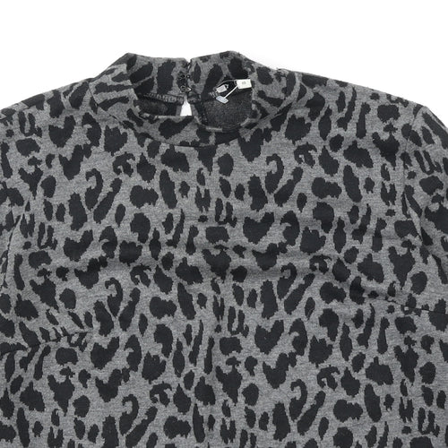 Warehouse Womens Black Mock Neck Animal Print Polyester Pullover Jumper Size 10
