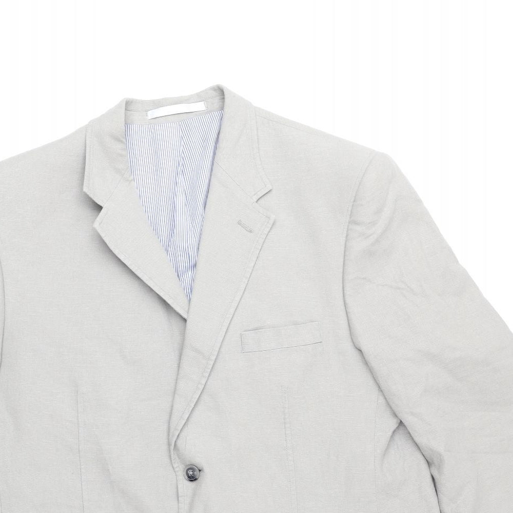 Marks and Spencer Mens Grey Linen Jacket Blazer Size 44 Regular
