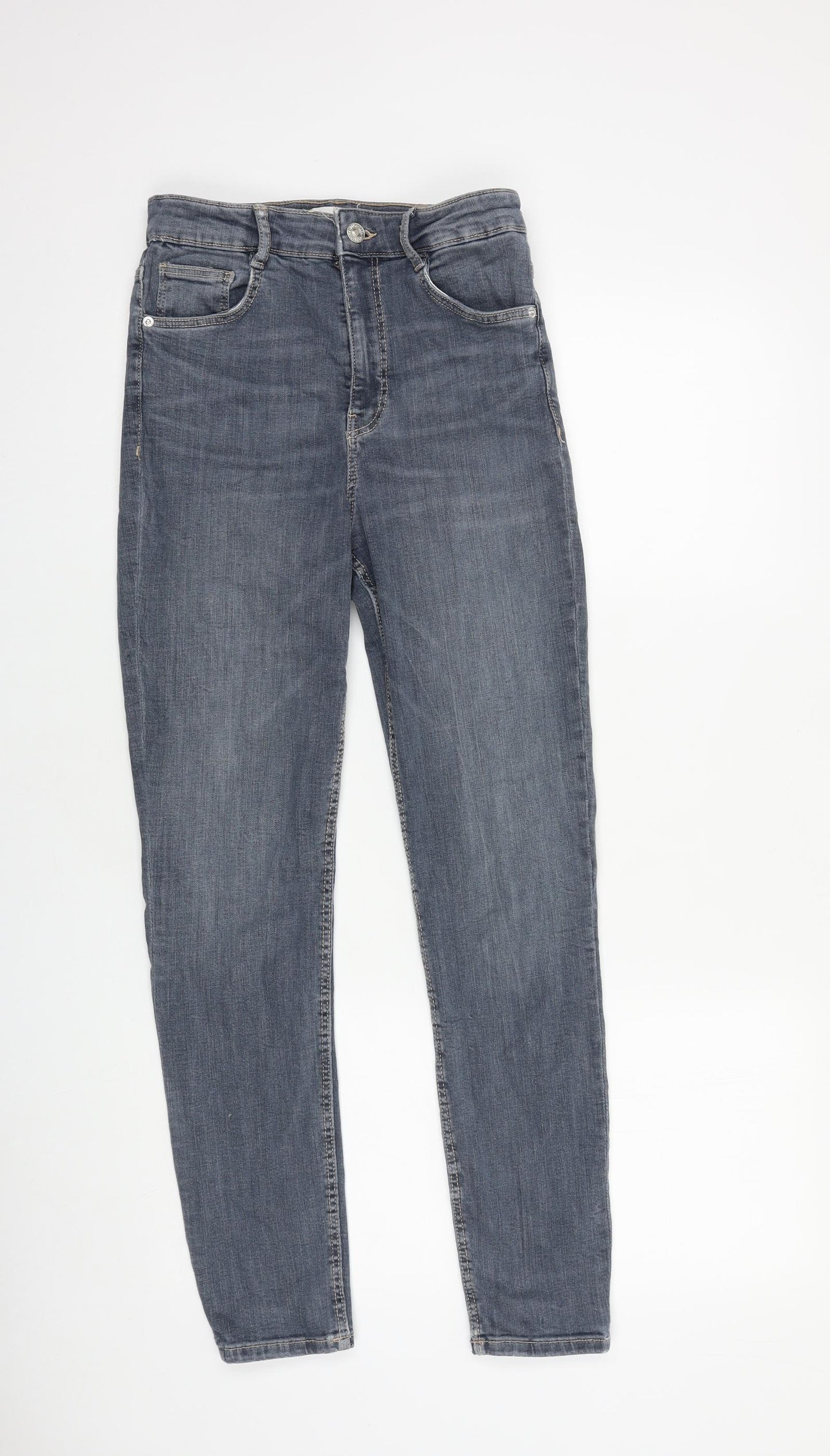 Zara Womens Blue Cotton Straight Jeans Size 8 L28 in Slim Zip