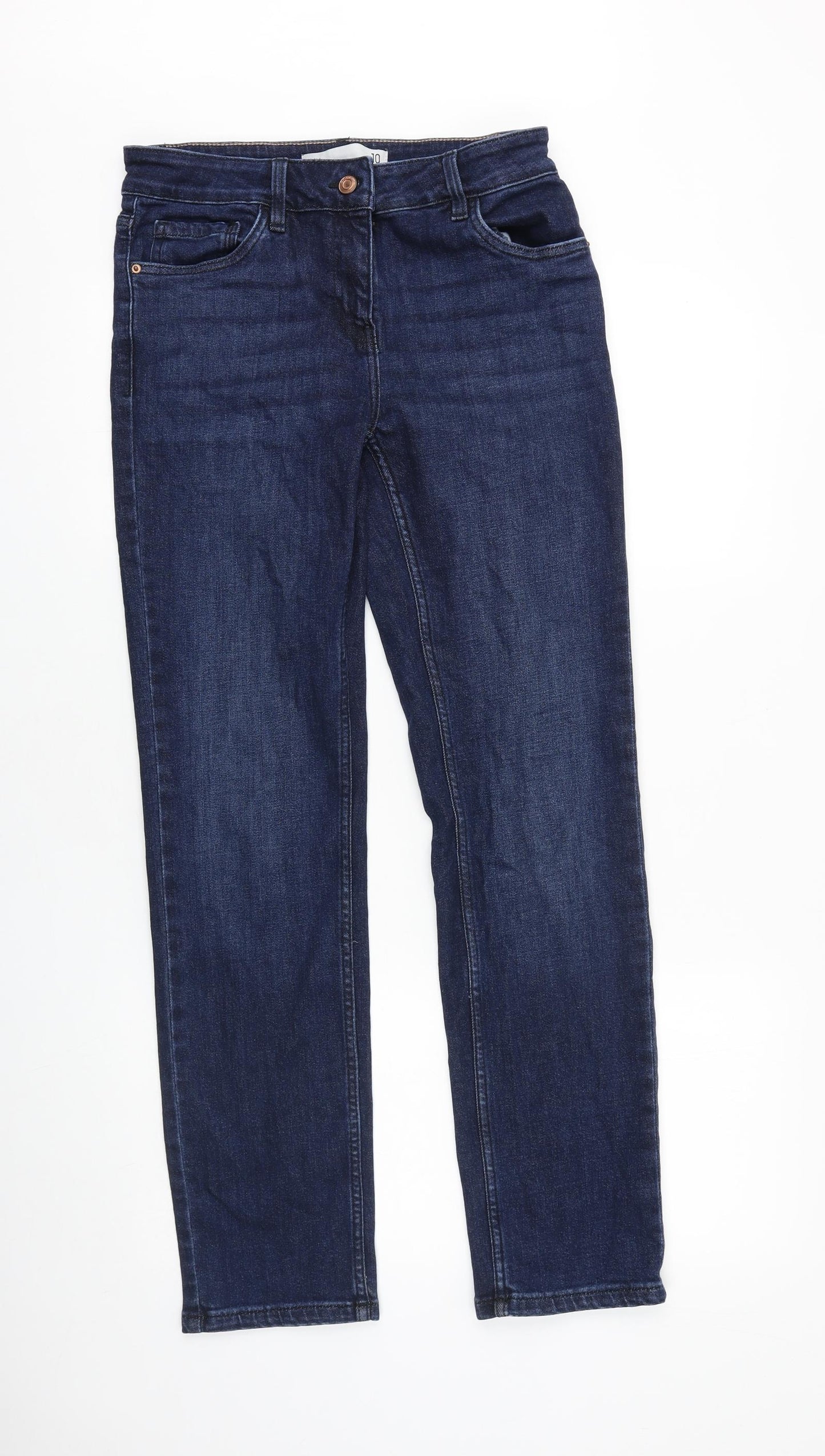 NEXT Womens Blue Cotton Blend Straight Jeans Size 10 L30 in Regular Zip