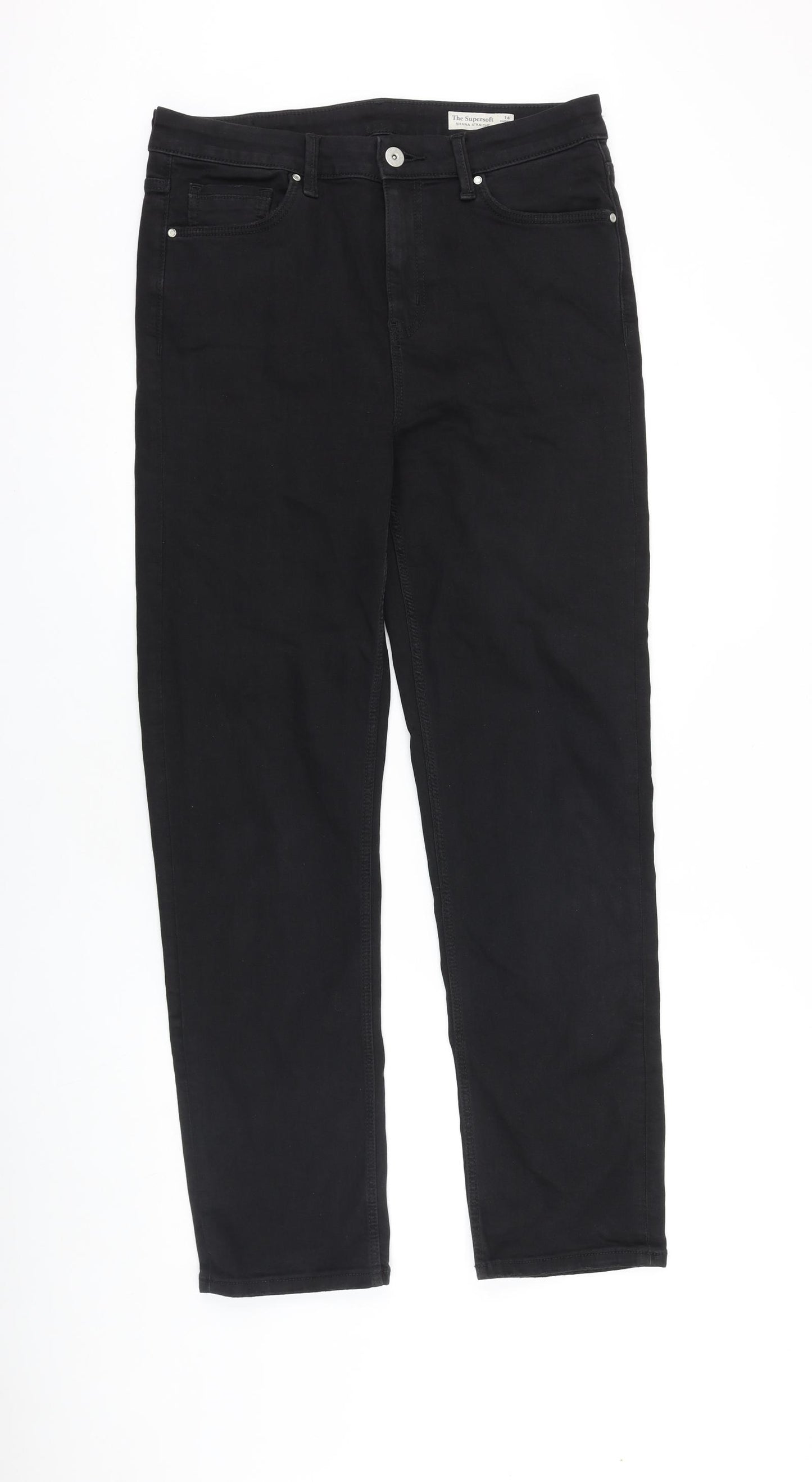 Marks and Spencer Womens Black Cotton Straight Jeans Size 14 L30 in Regular Zip