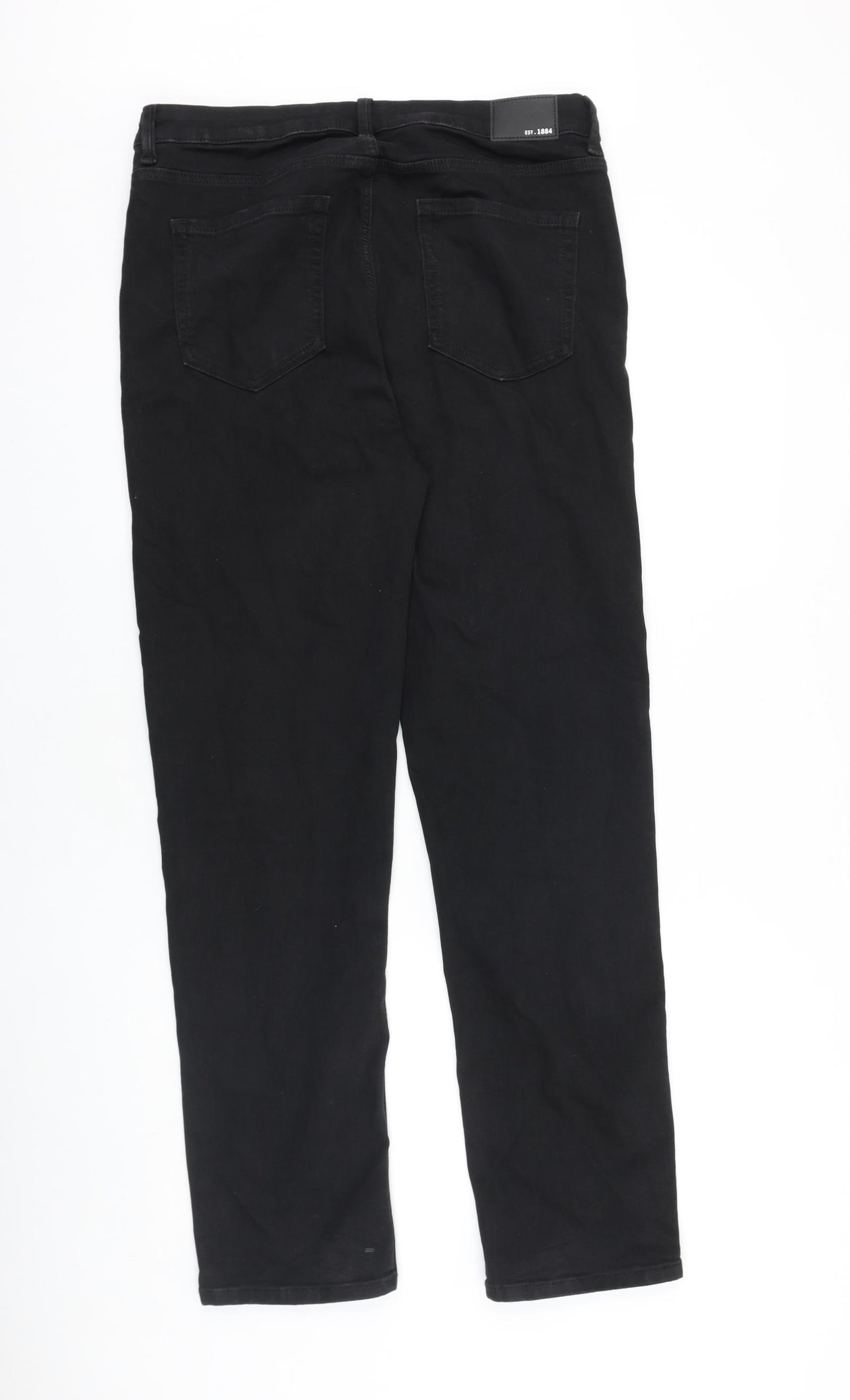 Marks and Spencer Womens Black Cotton Straight Jeans Size 14 L30 in Regular Zip