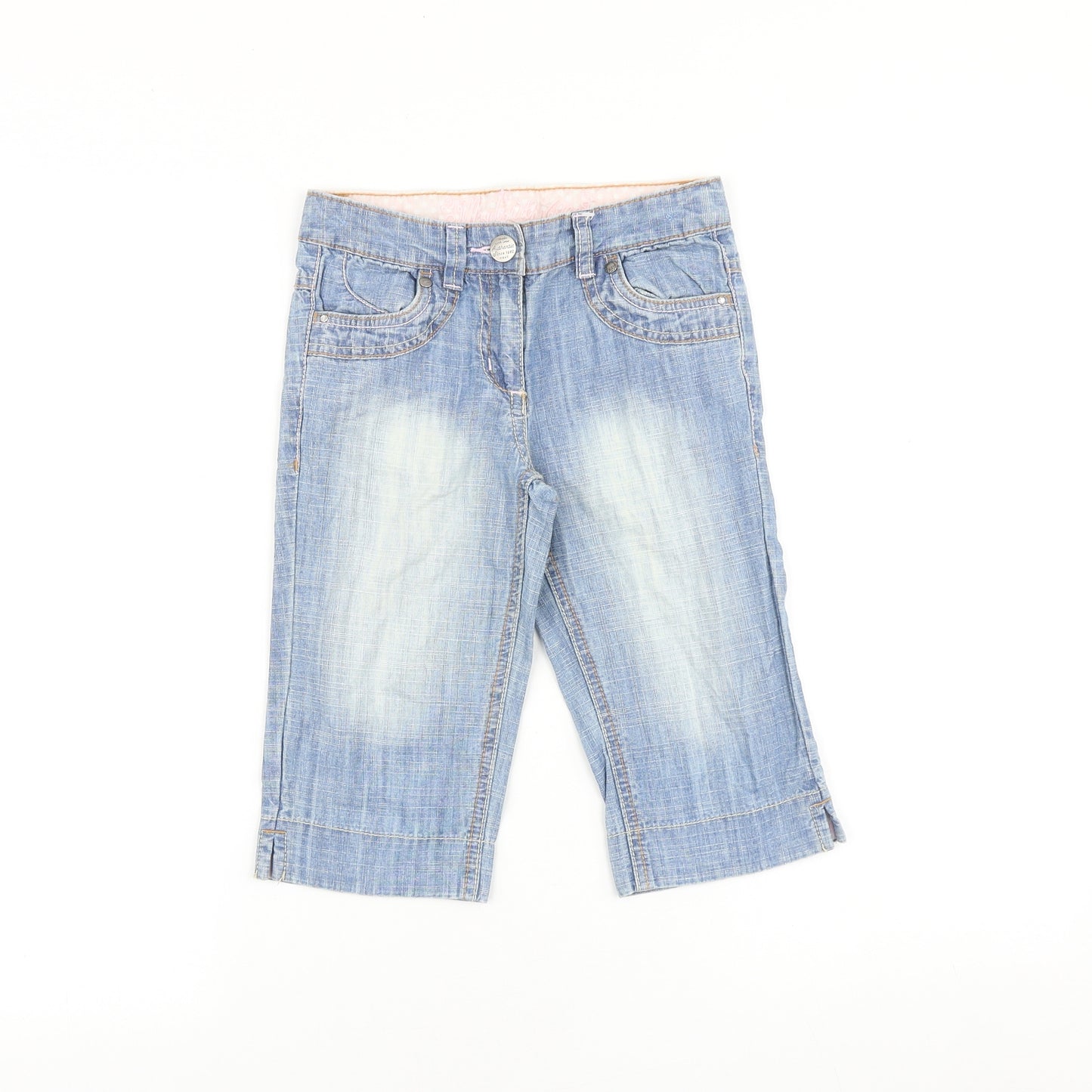 NEXT Girls Blue 100% Cotton Cut-Off Shorts Size 7 Years Regular Zip
