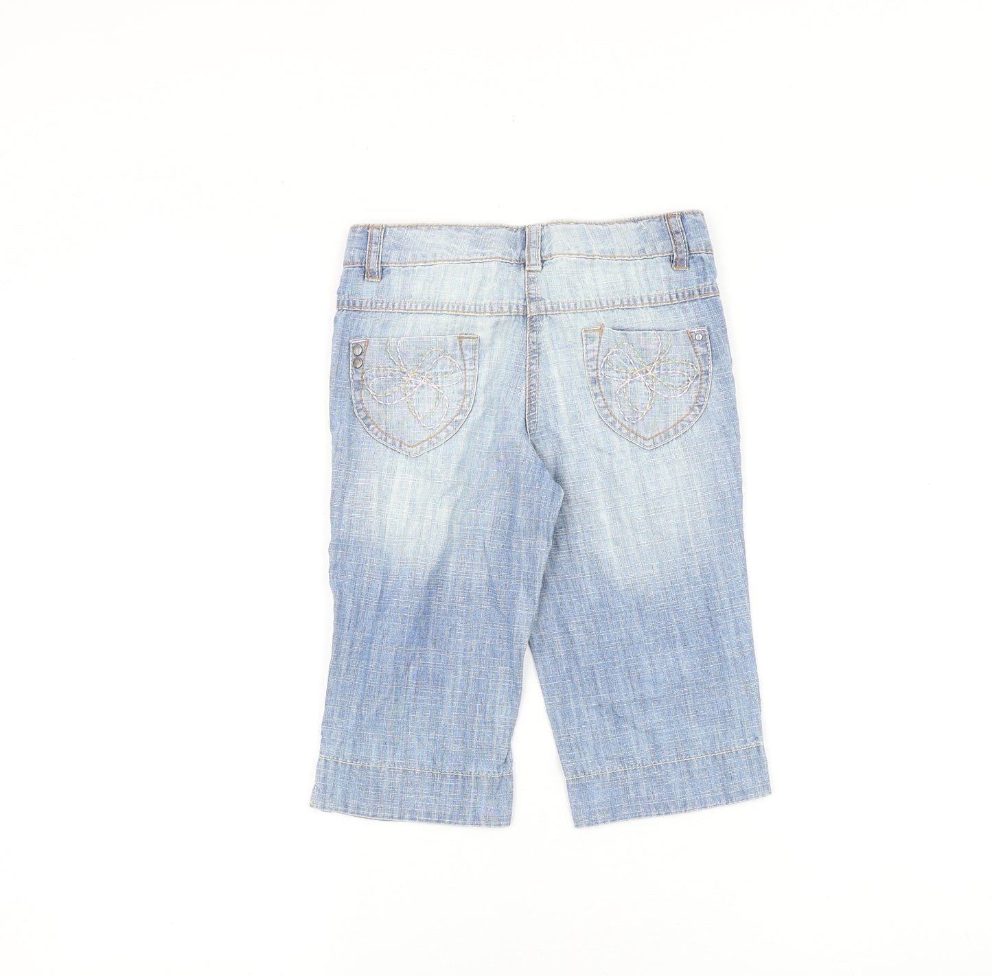 NEXT Girls Blue 100% Cotton Cut-Off Shorts Size 7 Years Regular Zip