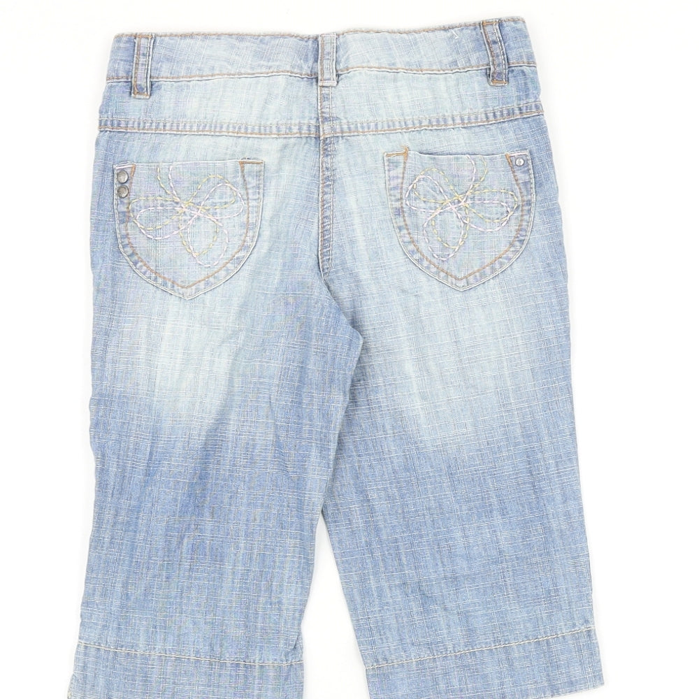 NEXT Girls Blue 100% Cotton Cut-Off Shorts Size 7 Years Regular Zip