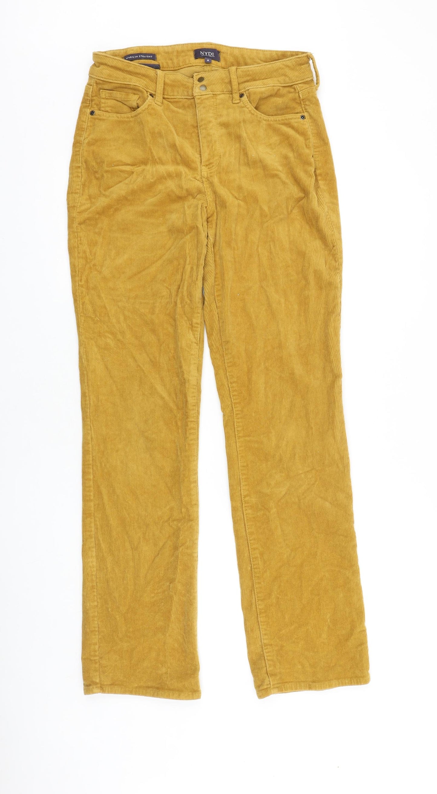 NYDJ Womens Yellow Cotton Trousers Size 8 L31 in Regular Zip
