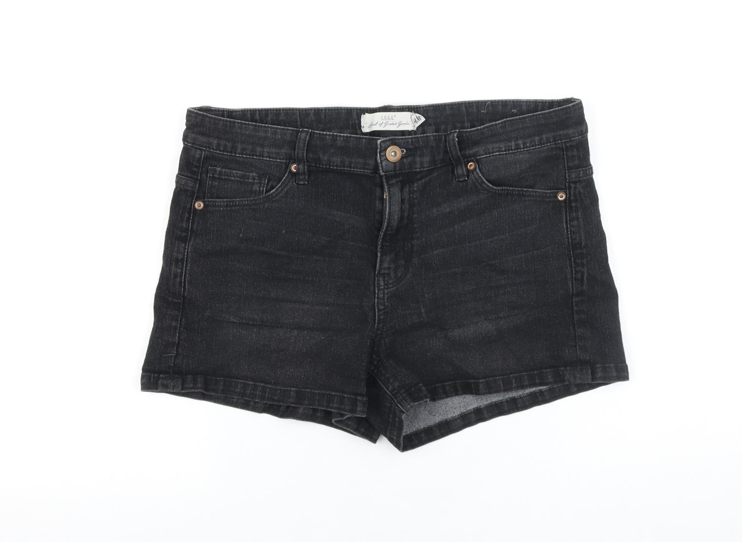 H&M Womens Black 100% Cotton Mom Shorts Size 10 Regular Zip