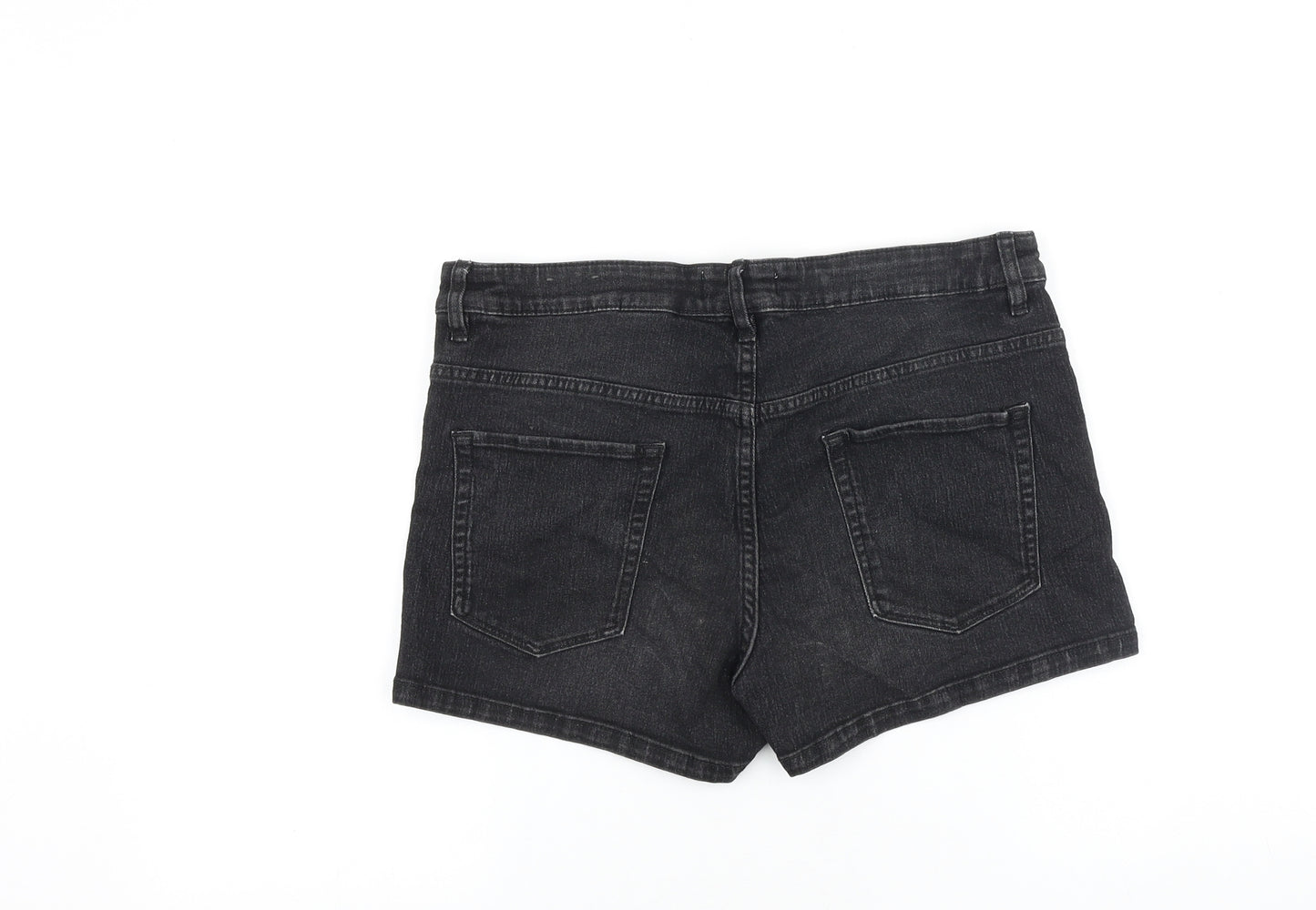 H&M Womens Black 100% Cotton Mom Shorts Size 10 Regular Zip