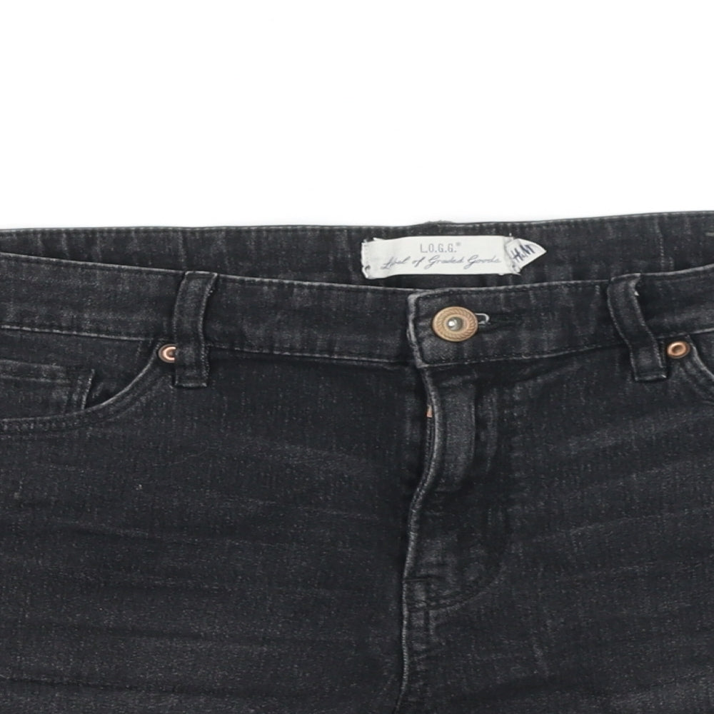 H&M Womens Black 100% Cotton Mom Shorts Size 10 Regular Zip