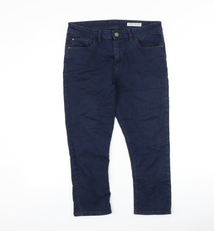 Preworn Womens Blue Cotton Straight Jeans Size 12 L23 in Slim Zip