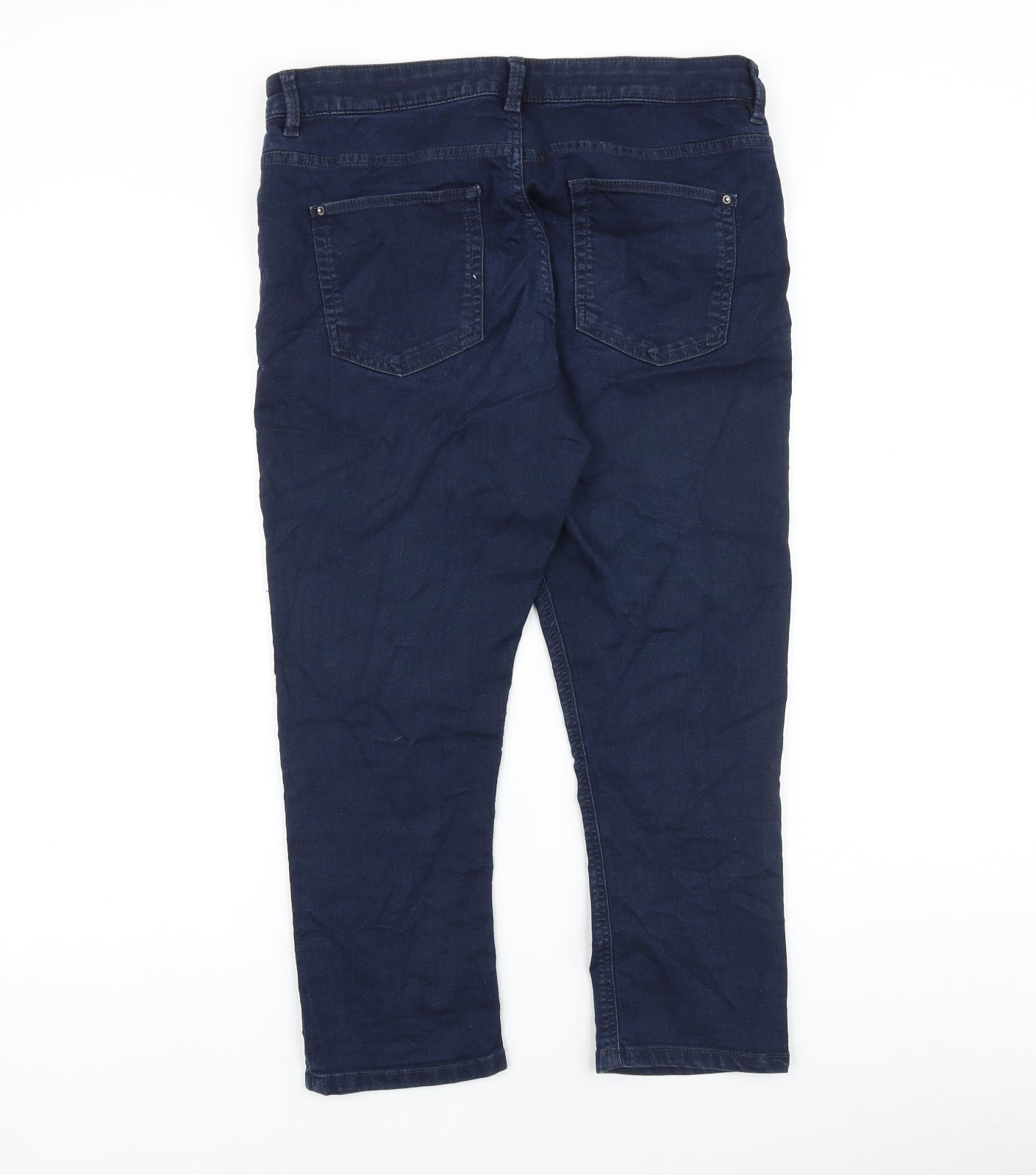 Preworn Womens Blue Cotton Straight Jeans Size 12 L23 in Slim Zip