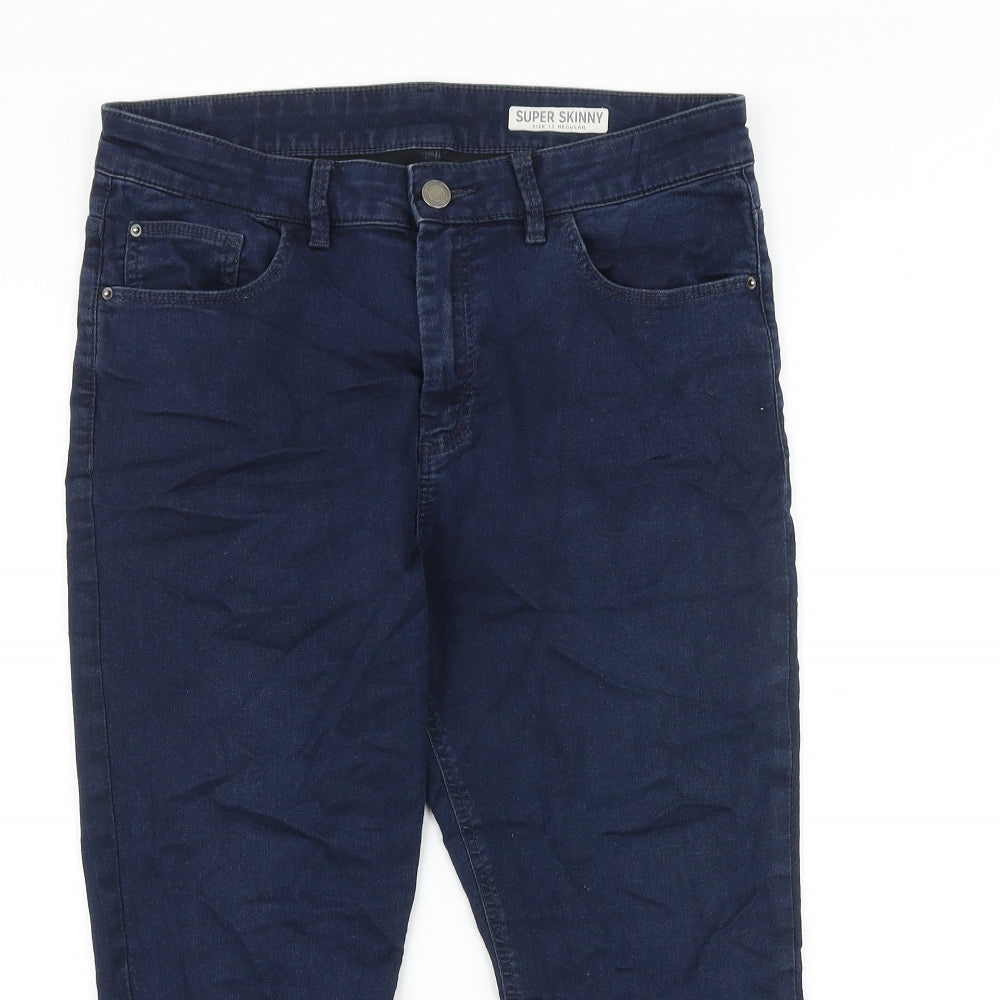 Preworn Womens Blue Cotton Straight Jeans Size 12 L23 in Slim Zip