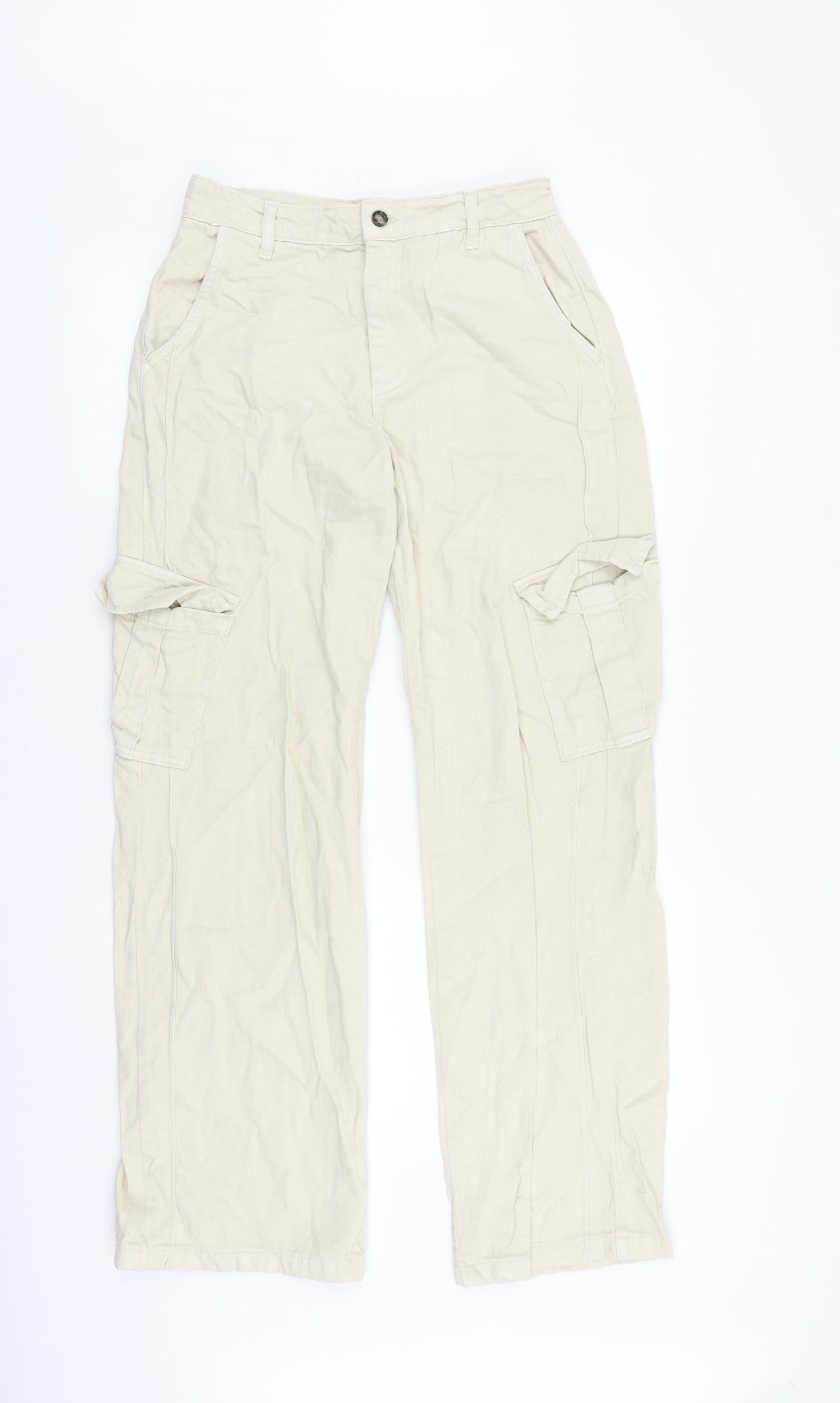 Stradivarius Womens Beige Cotton Cargo Trousers Size 8 L32 in Regular Zip