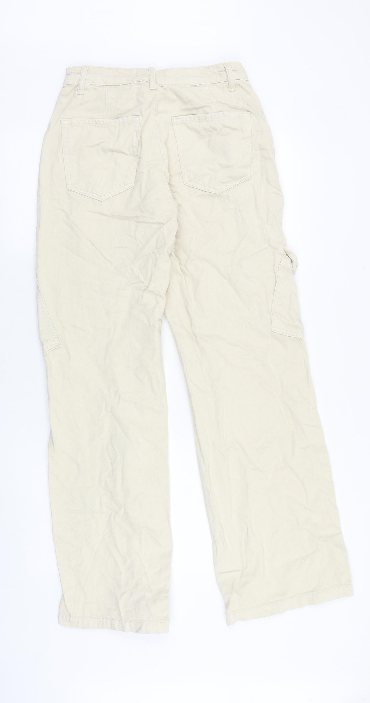 Stradivarius Womens Beige Cotton Cargo Trousers Size 8 L32 in Regular Zip