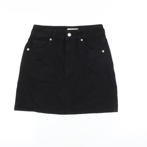 Topshop Womens Black Cotton Straight & Pencil Skirt Size 6 Button