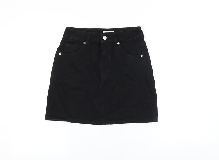 Topshop Womens Black Cotton Straight & Pencil Skirt Size 6 Button