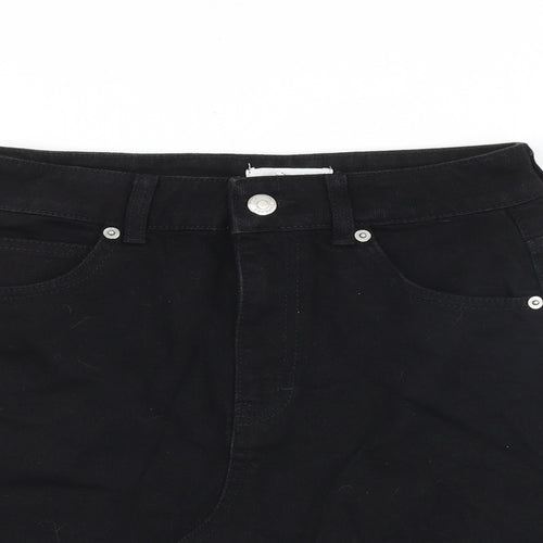 Topshop Womens Black Cotton Straight & Pencil Skirt Size 6 Button