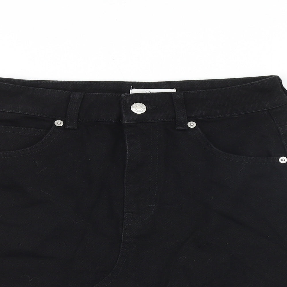 Topshop Womens Black Cotton Straight & Pencil Skirt Size 6 Button
