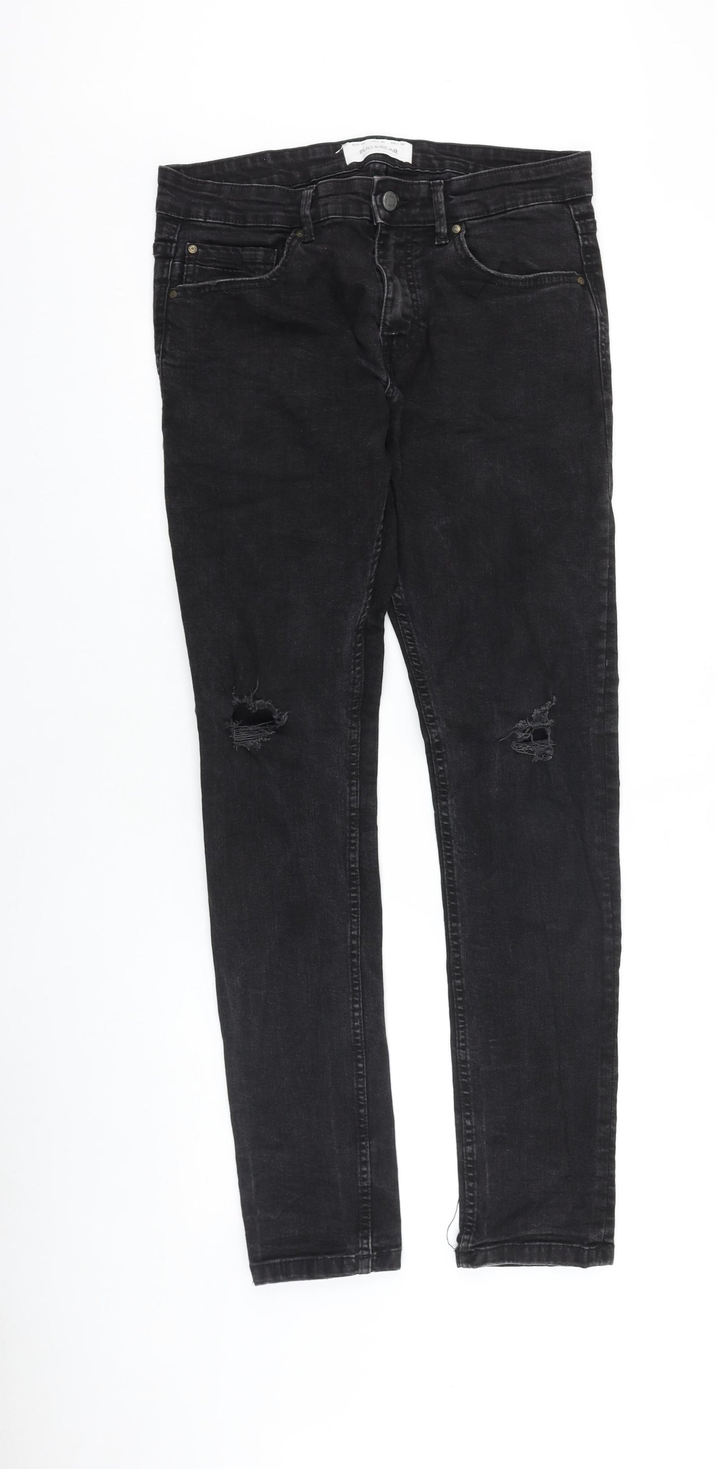 Pull&Bear Womens Black Cotton Skinny Jeans Size 14 L32 in Regular Zip