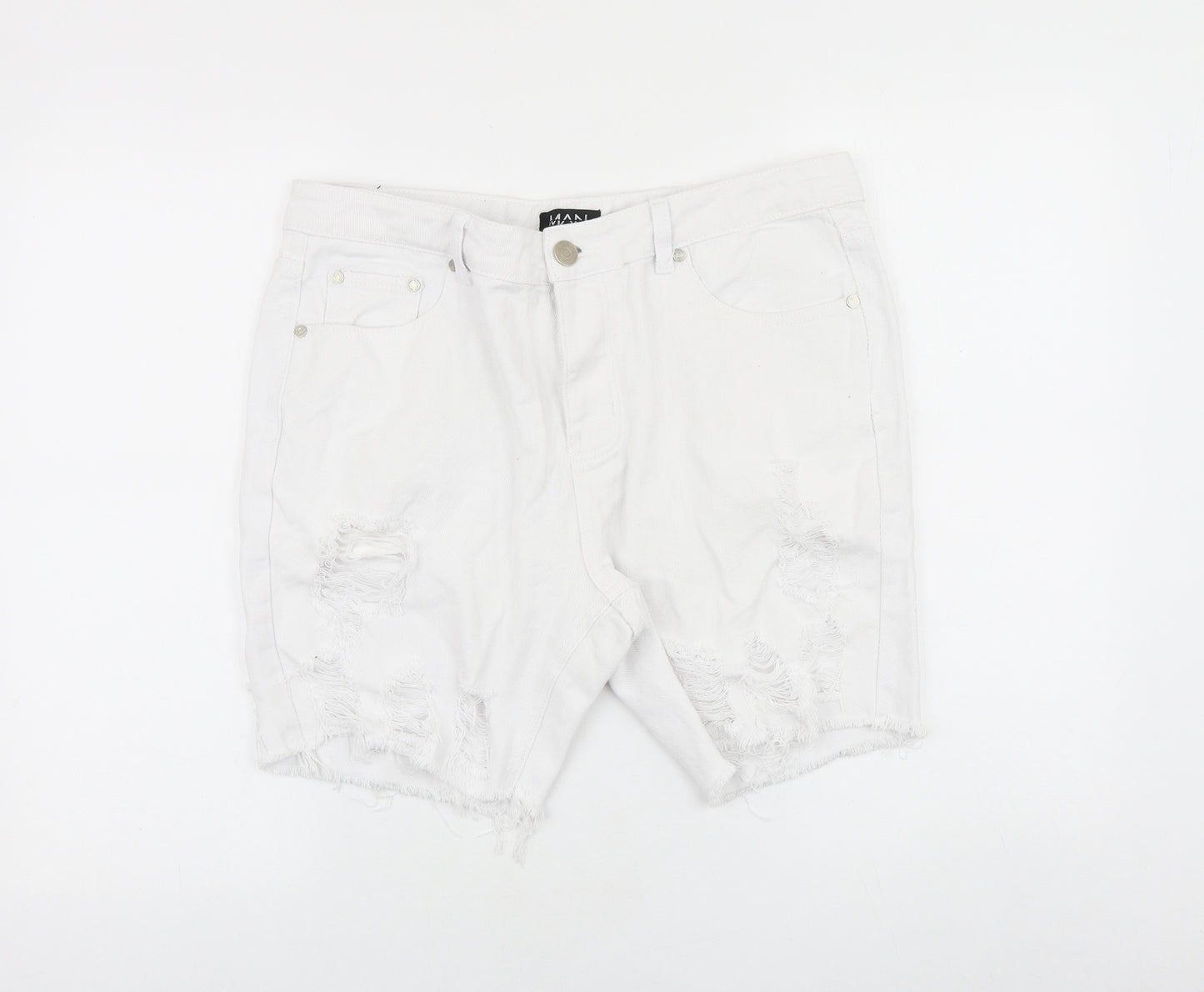 Boohoo Mens White Cotton Biker Shorts Size 34 in Regular Button