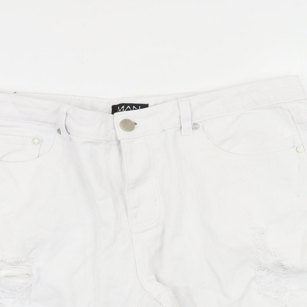 Boohoo Mens White Cotton Biker Shorts Size 34 in Regular Button