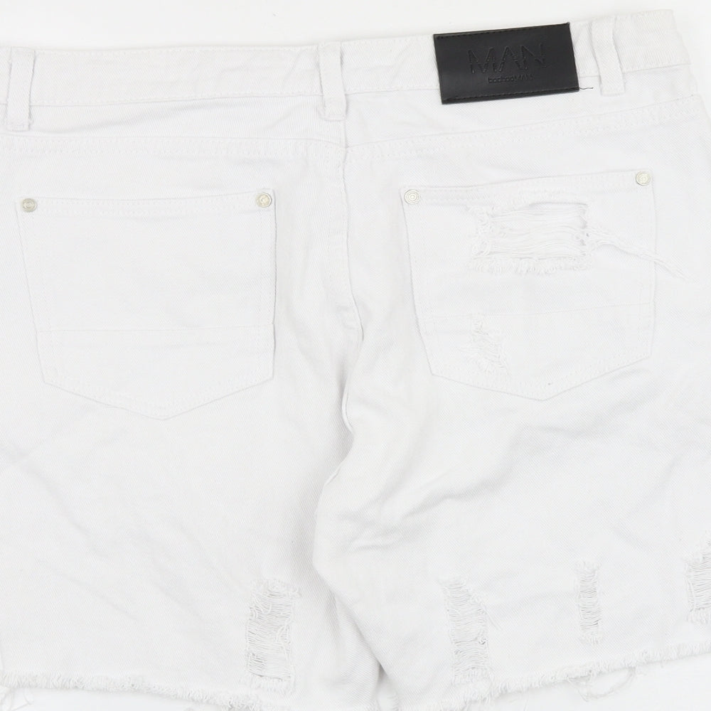 Boohoo Mens White Cotton Biker Shorts Size 34 in Regular Button