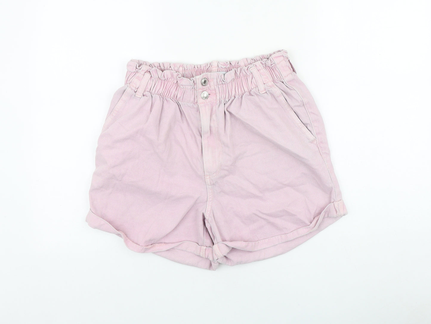Denim & Co. Womens Pink 100% Cotton Paperbag Shorts Size 12 Regular Button