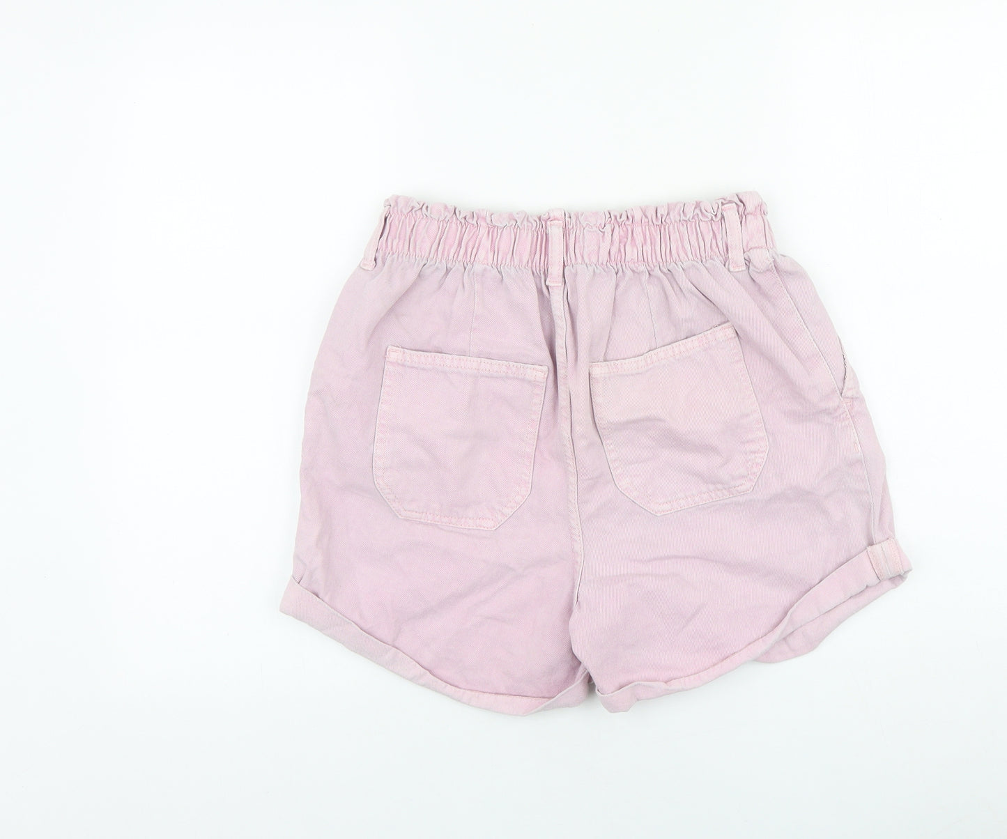 Denim & Co. Womens Pink 100% Cotton Paperbag Shorts Size 12 Regular Button