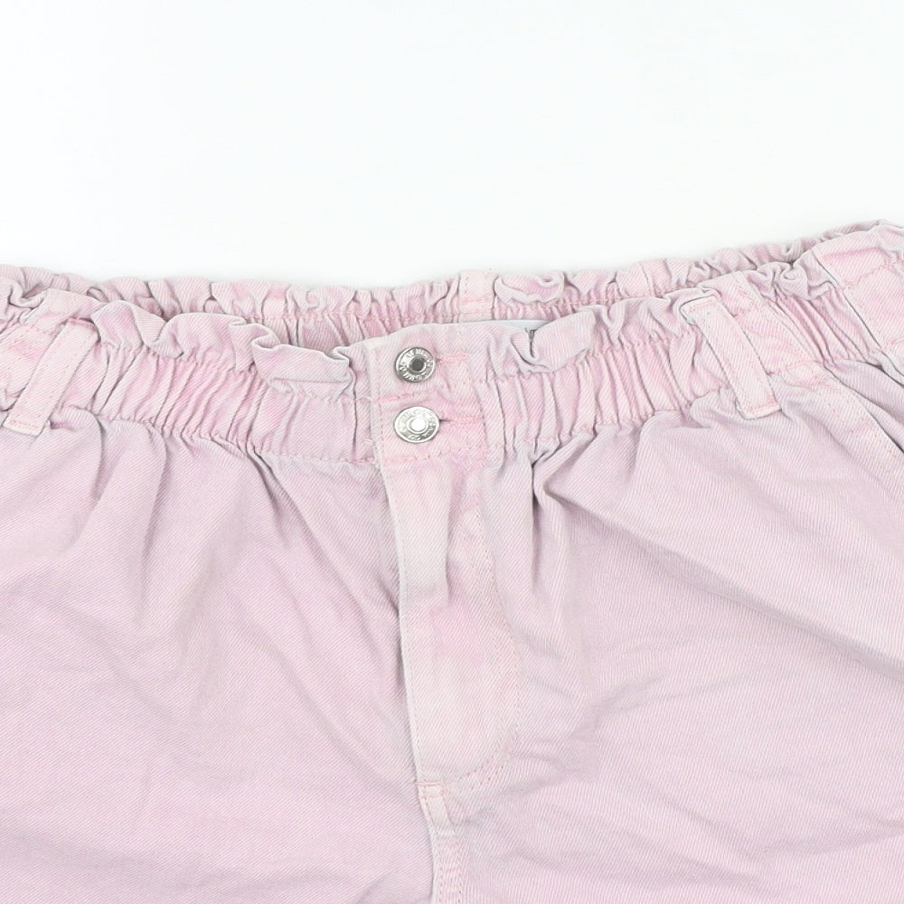 Denim & Co. Womens Pink 100% Cotton Paperbag Shorts Size 12 Regular Button