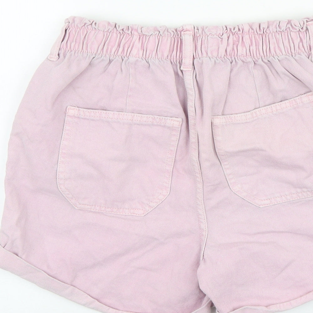 Denim & Co. Womens Pink 100% Cotton Paperbag Shorts Size 12 Regular Button
