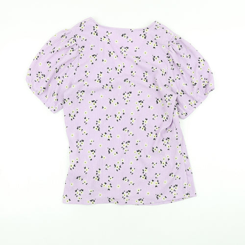 Papaya Womens Purple Floral Viscose Wrap T-Shirt Size 12 V-Neck - Faux Wrap