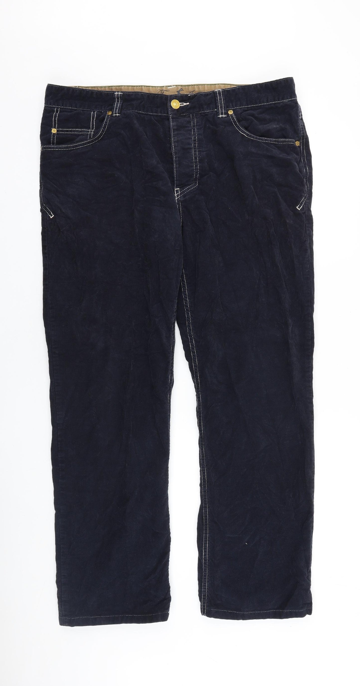 Joules Mens Black Cotton Trousers Size 38 in L31 in Regular Button