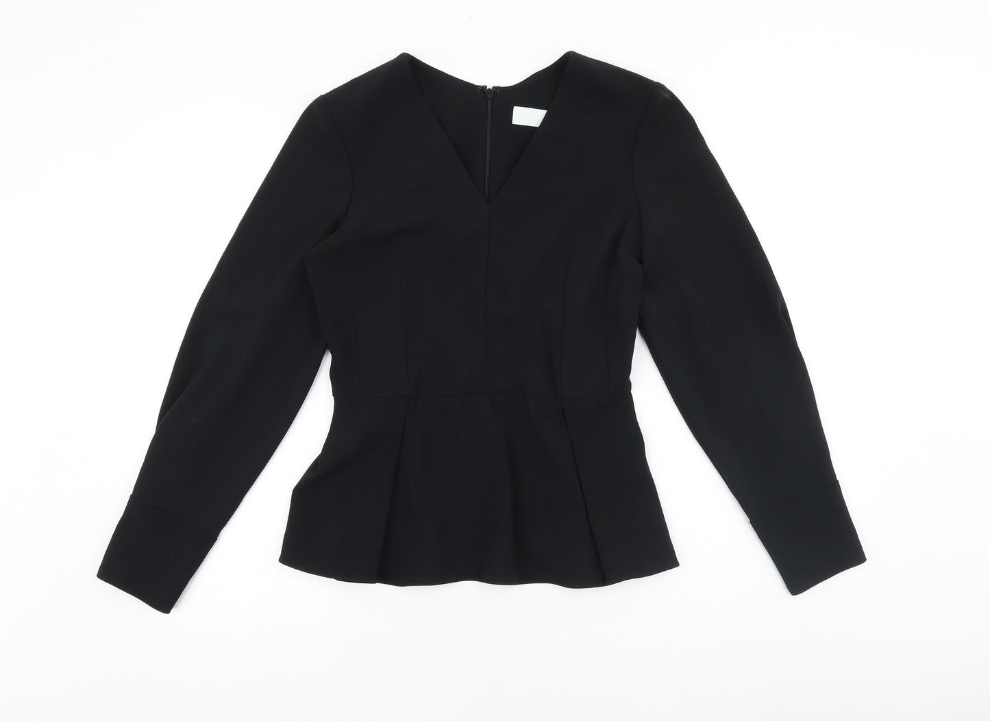 DAI Womens Black Polyester Basic Blouse Size 10 V-Neck - Peplum
