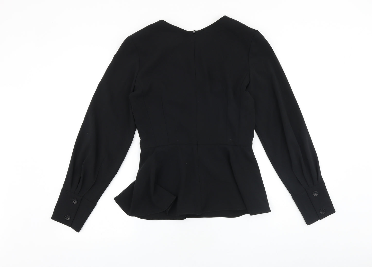 DAI Womens Black Polyester Basic Blouse Size 10 V-Neck - Peplum