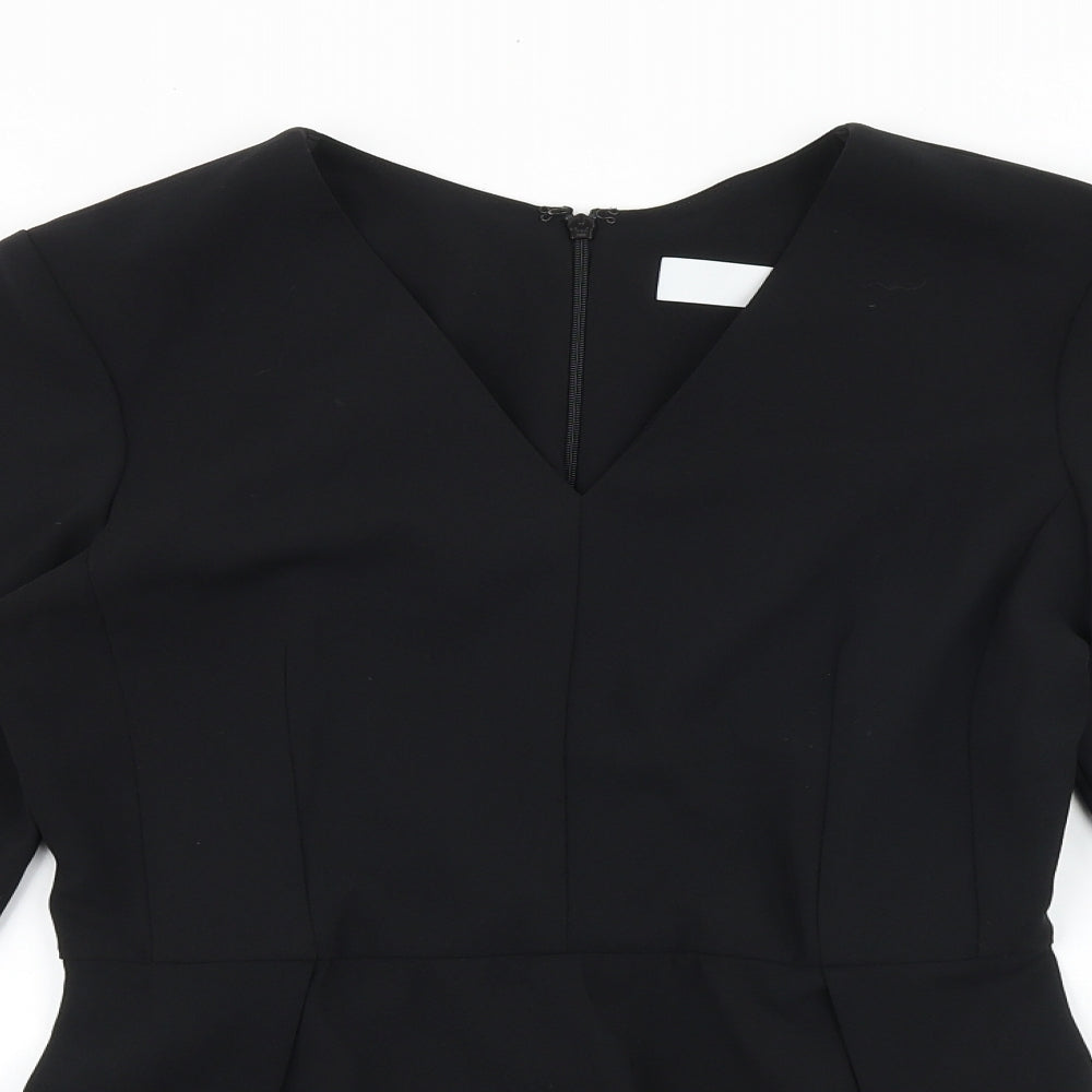 DAI Womens Black Polyester Basic Blouse Size 10 V-Neck - Peplum
