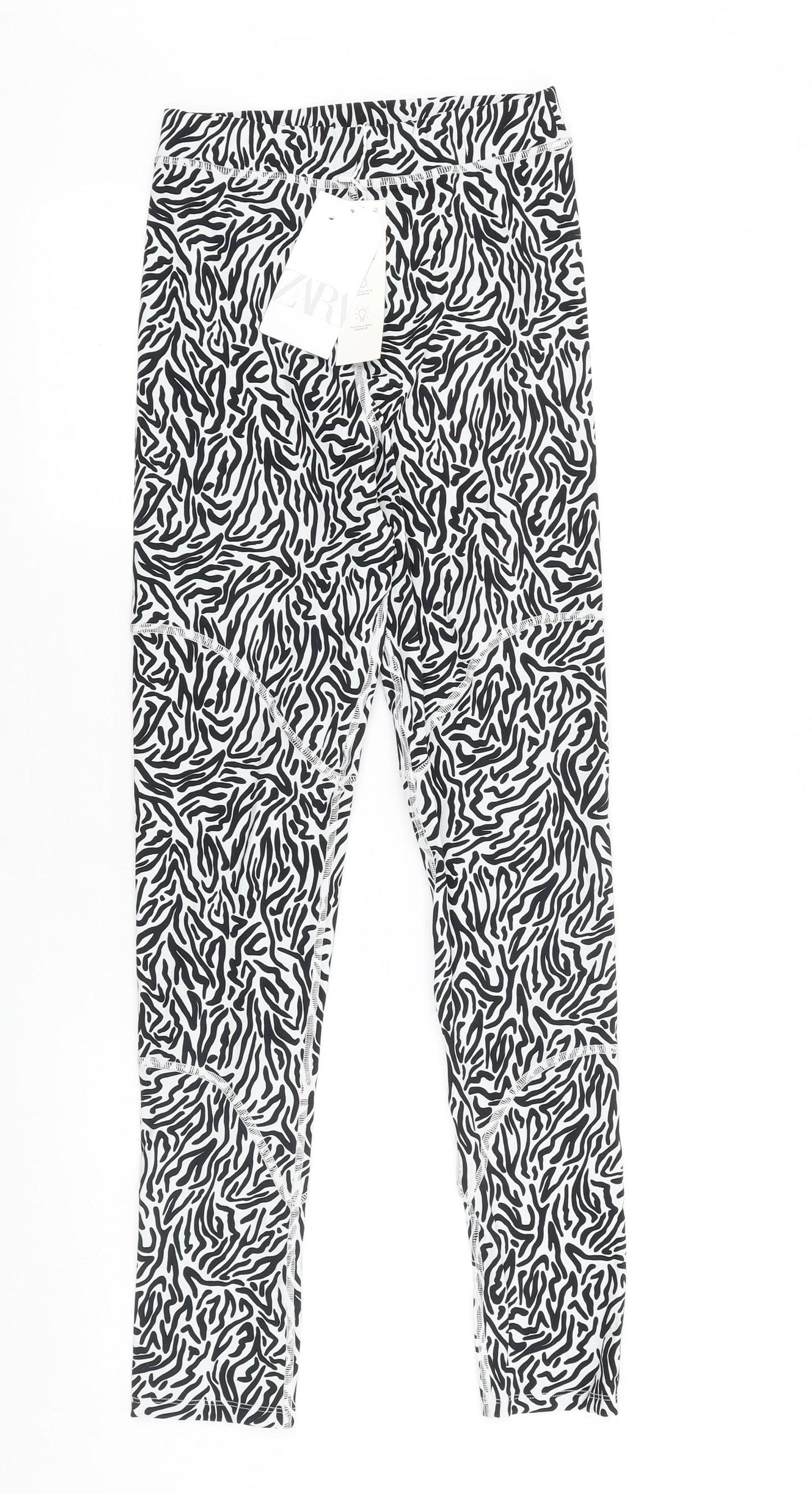 Zara Womens Black Animal Print Polyester Jogger Leggings Size S L27 in